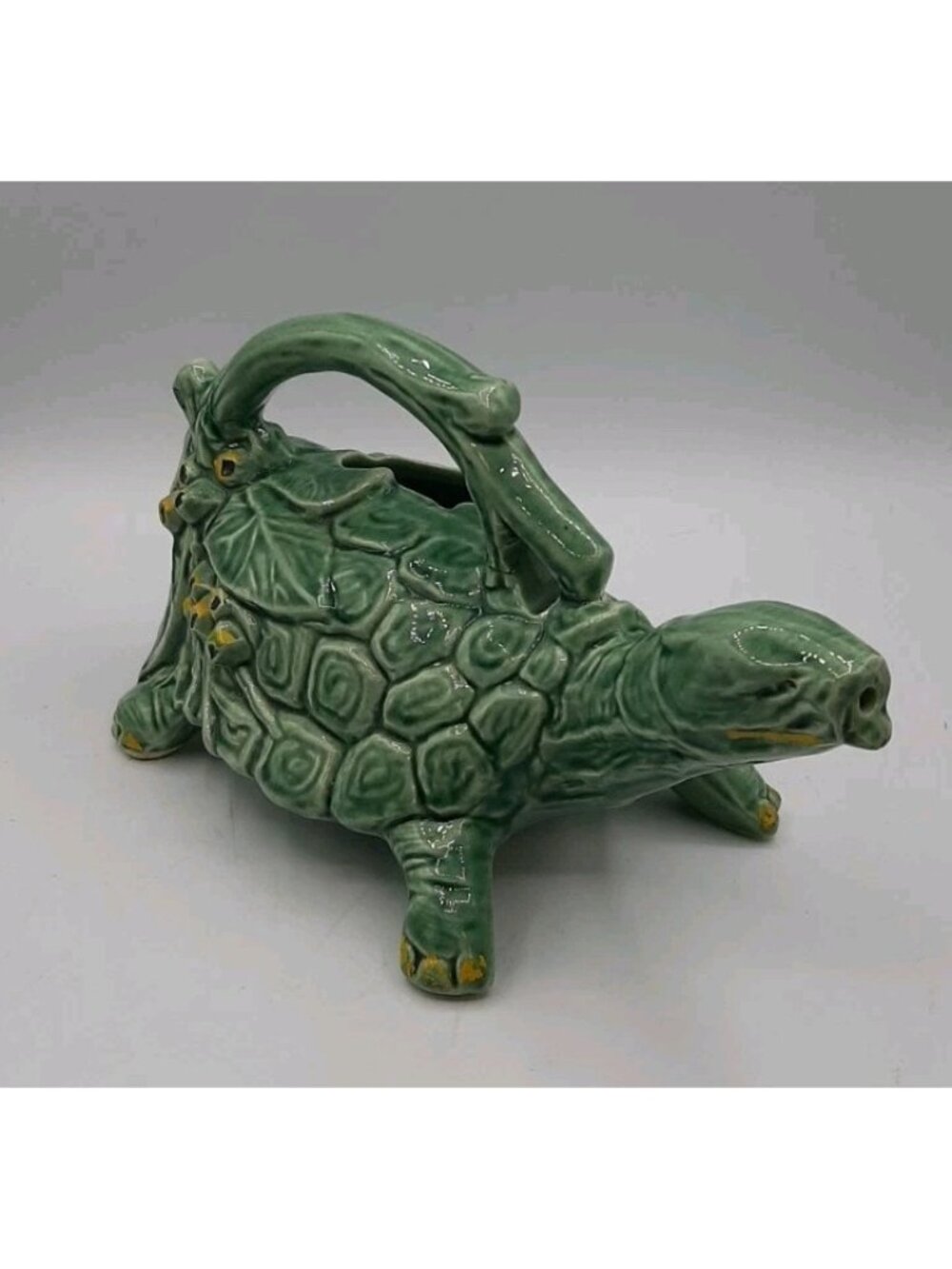 Vintage McCoy Turtle Watering Can Planter Green Ceramic Figural MCM USA Pottery